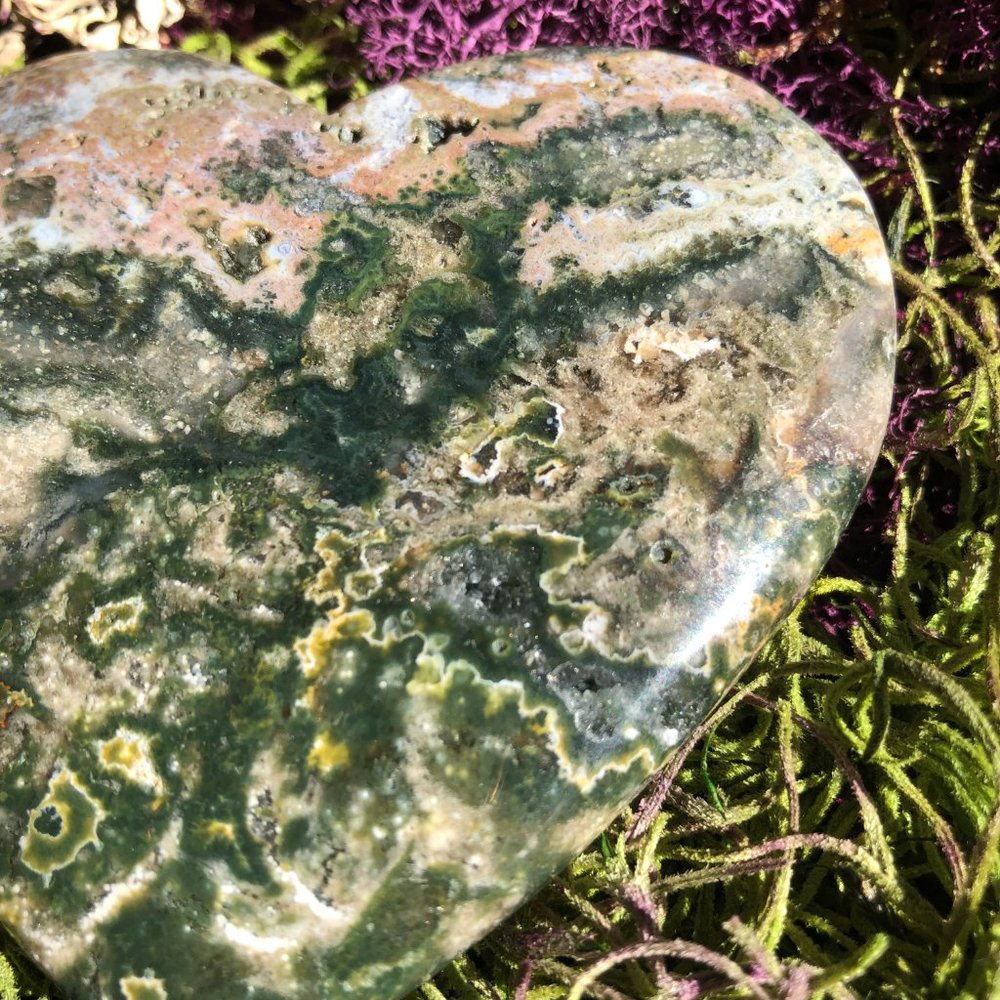 HUGE Moss Agate heart palm stone polished crystal healing reiki gemstone gift - Picture 7 of 10